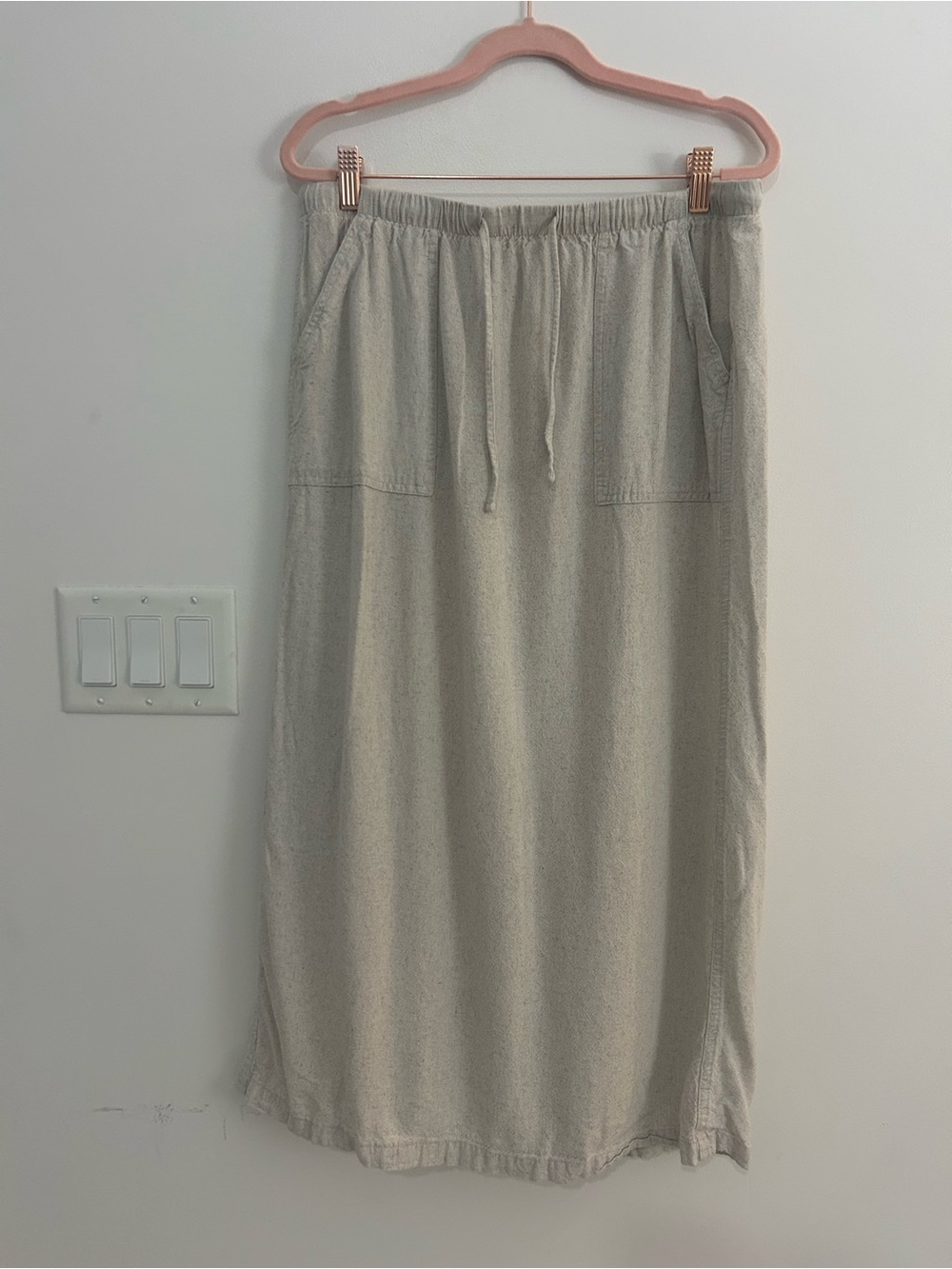 Ardene Womens Large Linen Blend Maxi Skirt Beige Drawstring Pull On Pockets